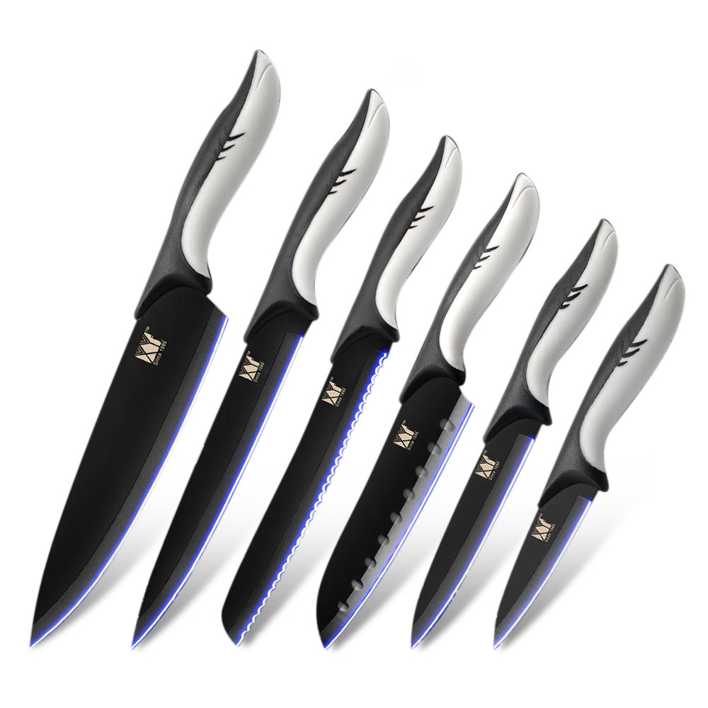 

XYJ Kitchen Stainless Steel K nives 6PCS / Set Black Blade Paring Utility Santoku Chef Slicing Bread Kitchen Cutting Tool