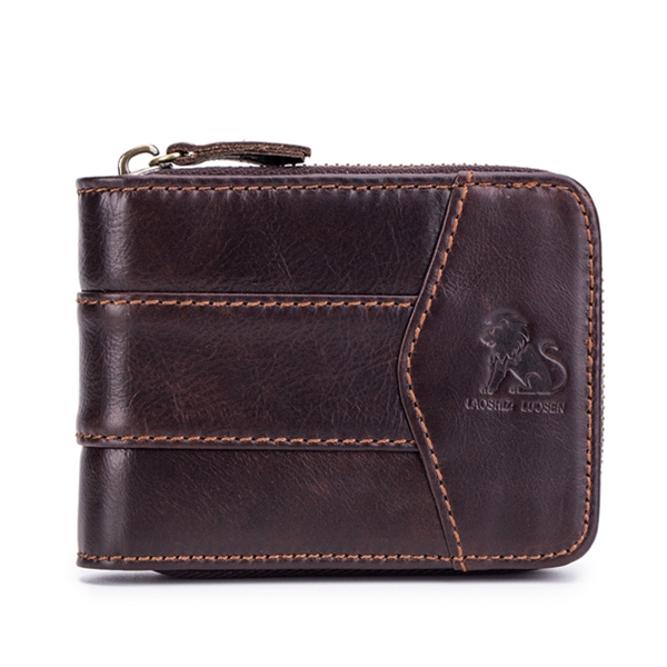 

Vintage RFID Antimagnetic Genuine Leather 13 Card Slots Coin Bag Trifold Zipper Wallet For Men