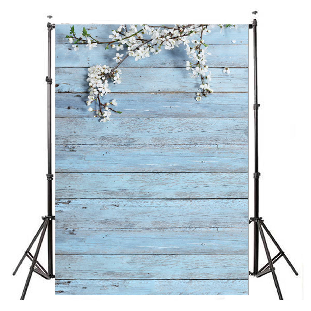 

3x5FT White Flower Blue Wood Wall Photography Backdrop Studio Prop Background