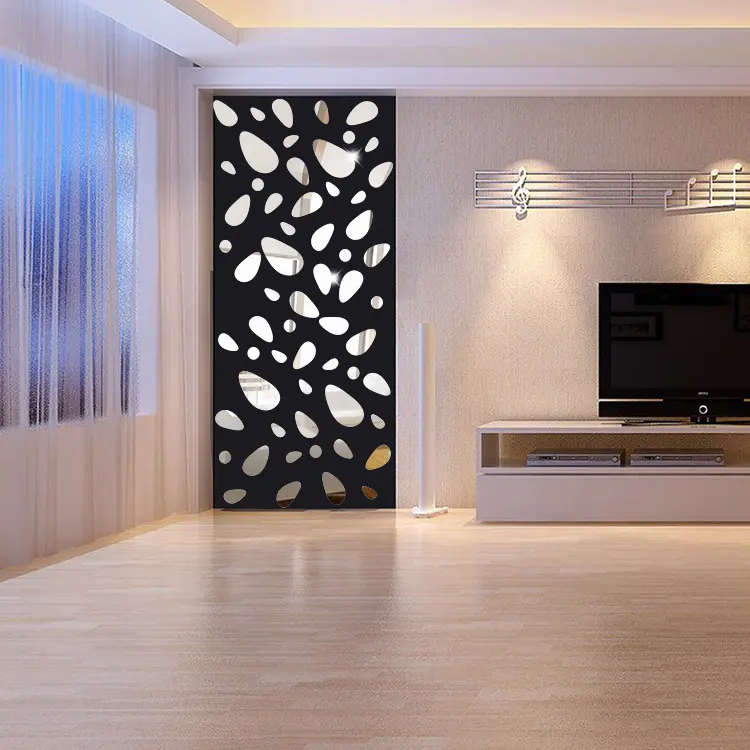 Honana DX-Y5 12Pcs Cute Silver DIY Pebble Shape Mirror Wall Stickers Home Wall Bedroom Office Decor