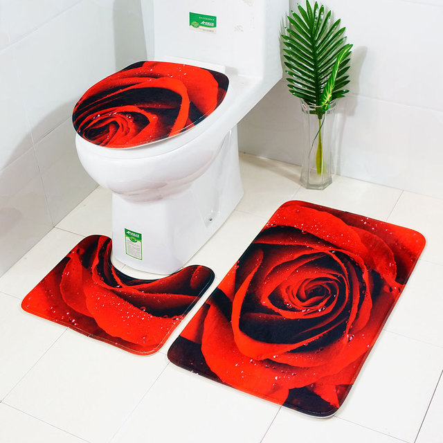 

Роза с принтом туалетный коврик из трех частей туалетный набор туалетный коврик Ванная комната противоскользящий комплект Горячие продаж