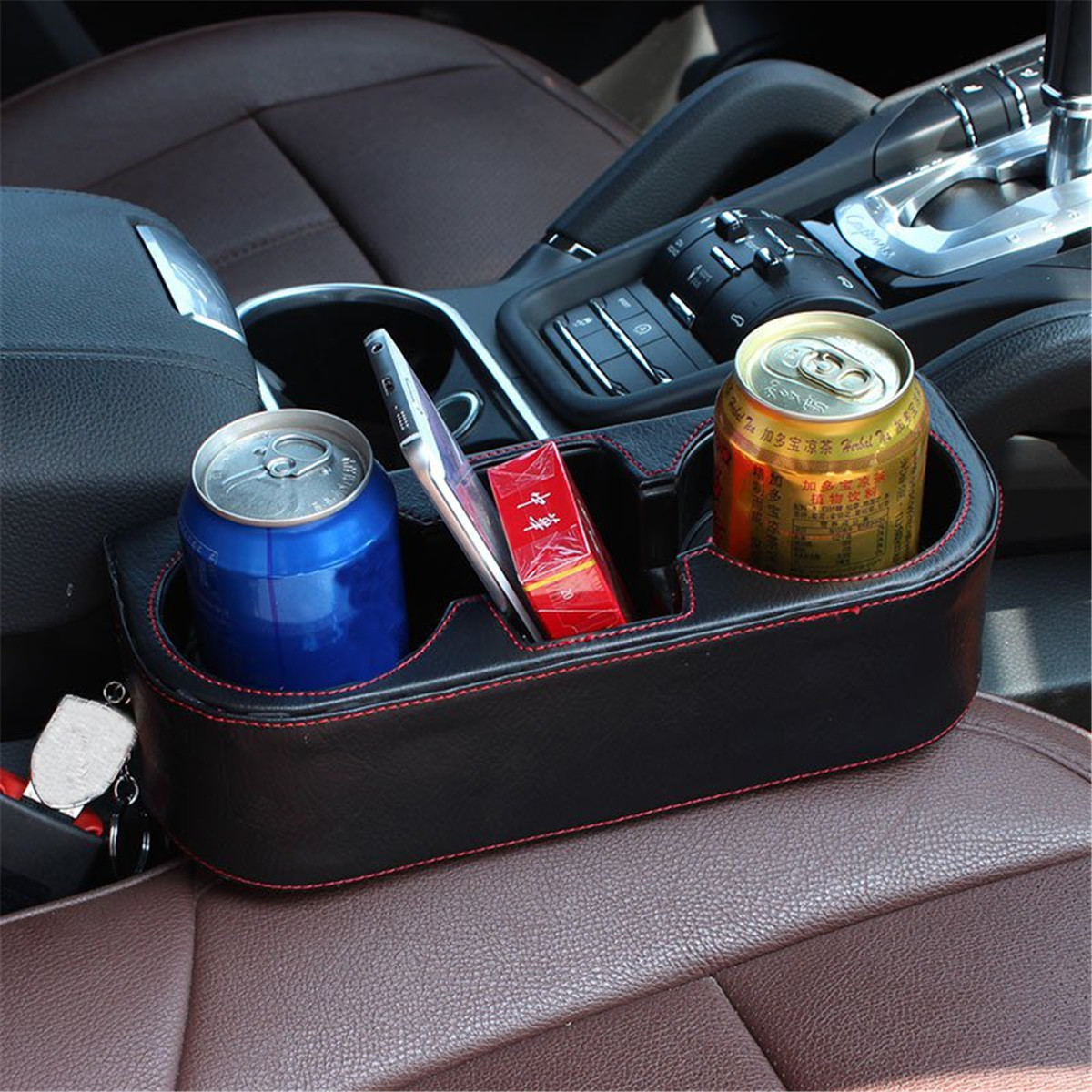 

Multi-functional PU Leather Car Seat Crevice Storage Box Seat Gap Organizer Drink Cup Holder