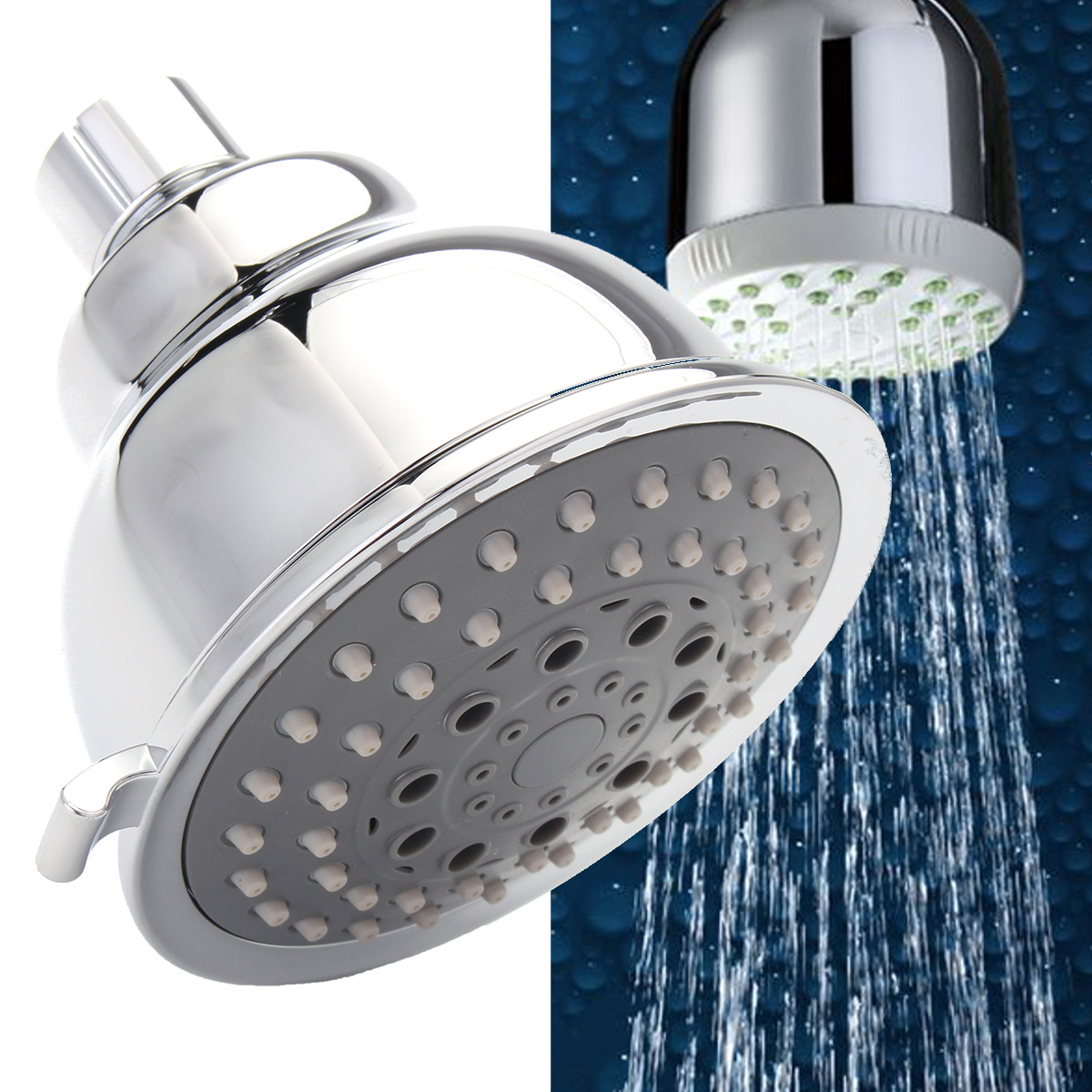 

4 Inch Water Saving 5 Function Round Polished Shower Head Sprinkle Bath Top Rainfall Spray
