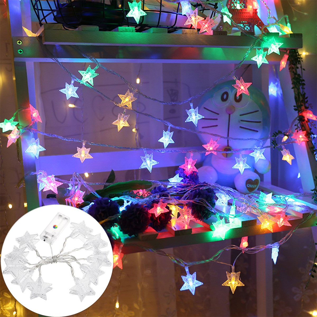 

1.2M Battery Powered Colorful 10 LED Star Photo Clip Hanging Peg Fairy String Light Wedding Decor