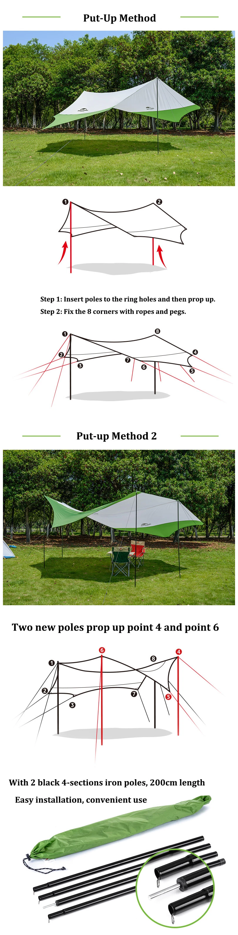 Naturehike NH16T012-S Hexagon Tent Sunshade Canopy UV 40+ Beach Waterproof Awning 
