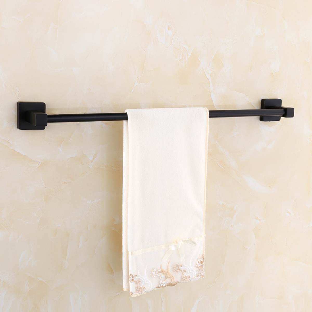 

Matt Black Square Towel Holder Rack Bathroom Shower Toilet Wall Mount Clothes Bar Rail Hanger