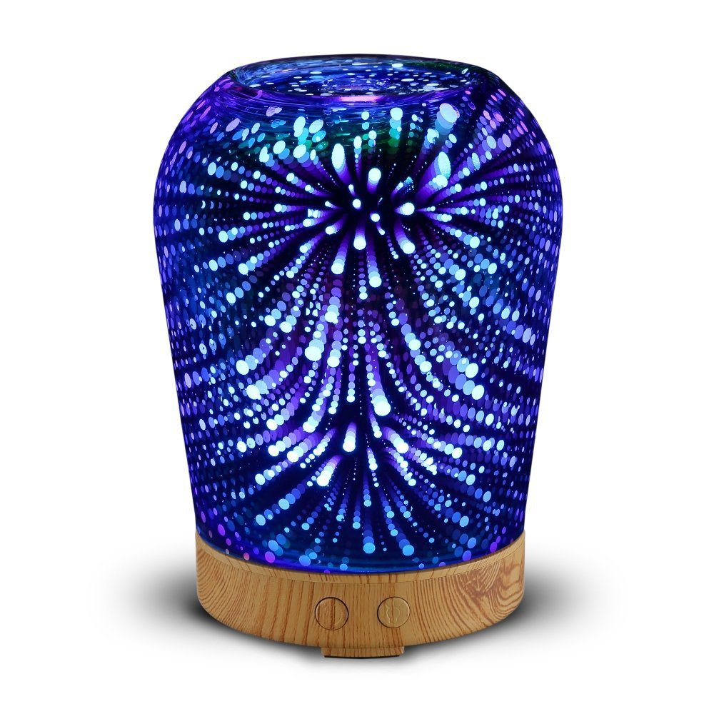 

Loskii LH-963 3D LED Lights Oil Diffuser Ultrasonic Cool Mist Aromatherapy Humidifier 16 Color Changing Starburst Light Lamp 100ML Volume Humidifier