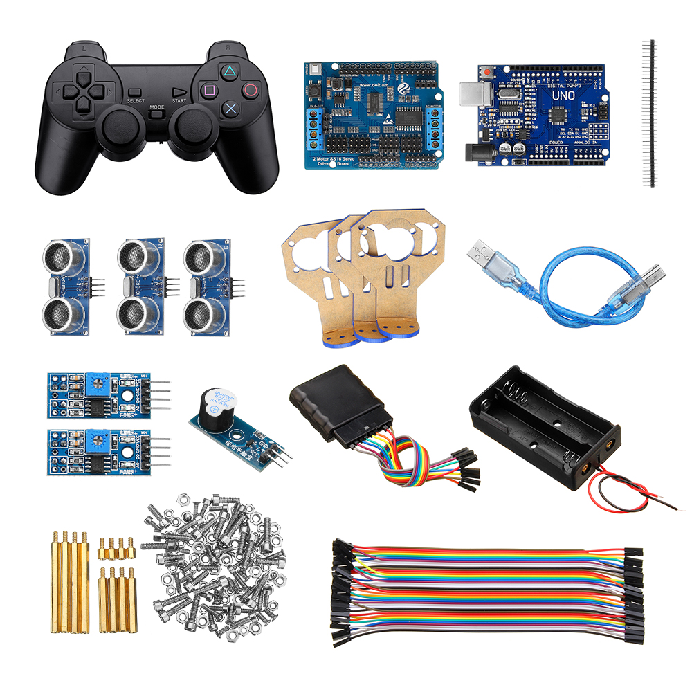 

Handle Control Automatic Tracking 3 Channel Ultrasonic Obstacle Avoidance Kit UNO R3 Motor Driver Board Smart Robot Tank Car Chassis Control Kit