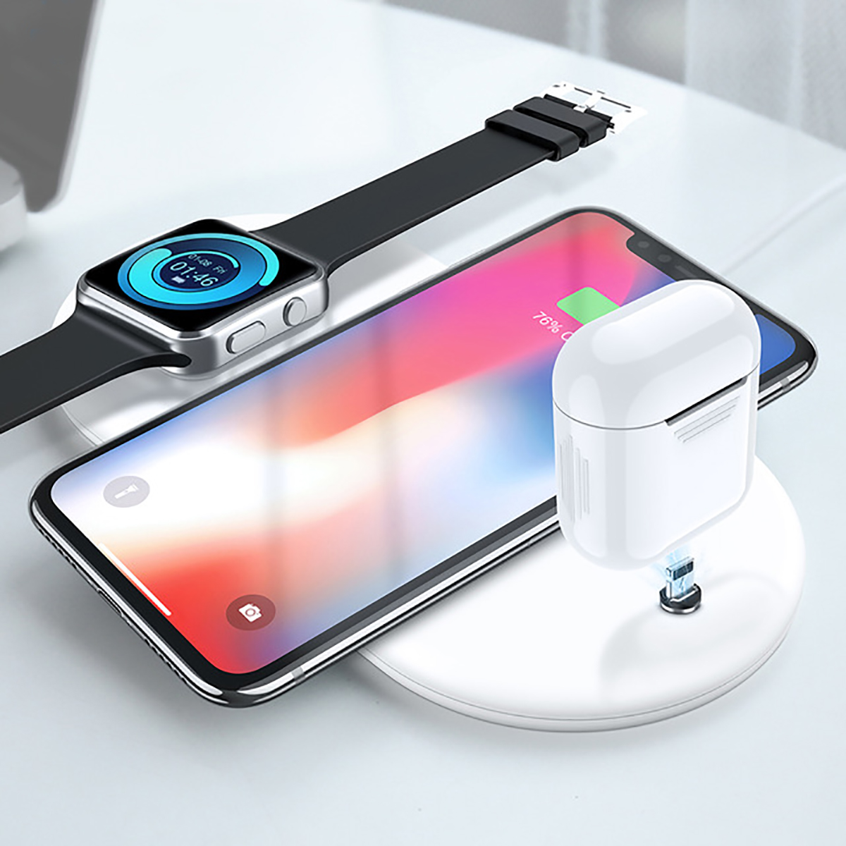 

3 In 1 Qi Wireless Fast Charger USB Stand Power Pad for iPhoneX 8 iwatch Airpods