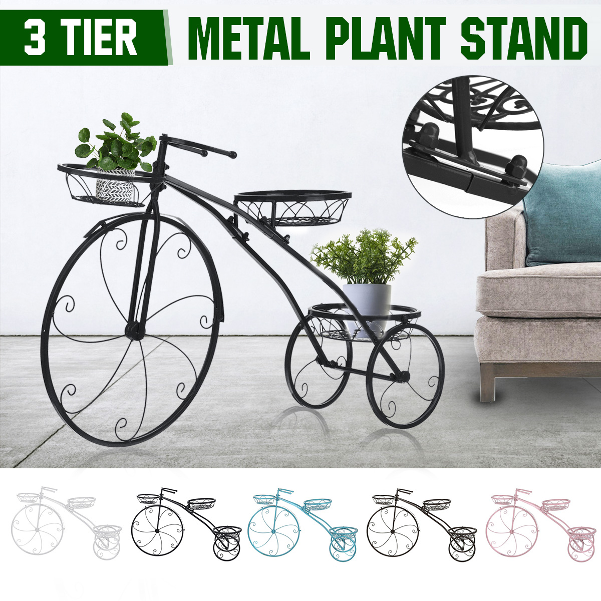 3 Tier Bicycles Plant Stand Metal Flower Pots Garden Decor Shelf Rack 51