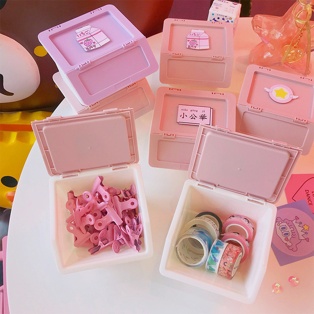 

Japan And South Korea Cartoon Cute Girl Heart Student Desktop Mini Storage Box Storage Finishing Storage Box Pink Storage Bucket