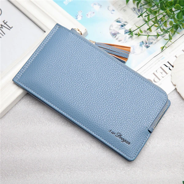 Women Tassel Long Card Holder Candy Color Zipper Purse Coin Bags 5.5'' Phone Case For Iphone 7P