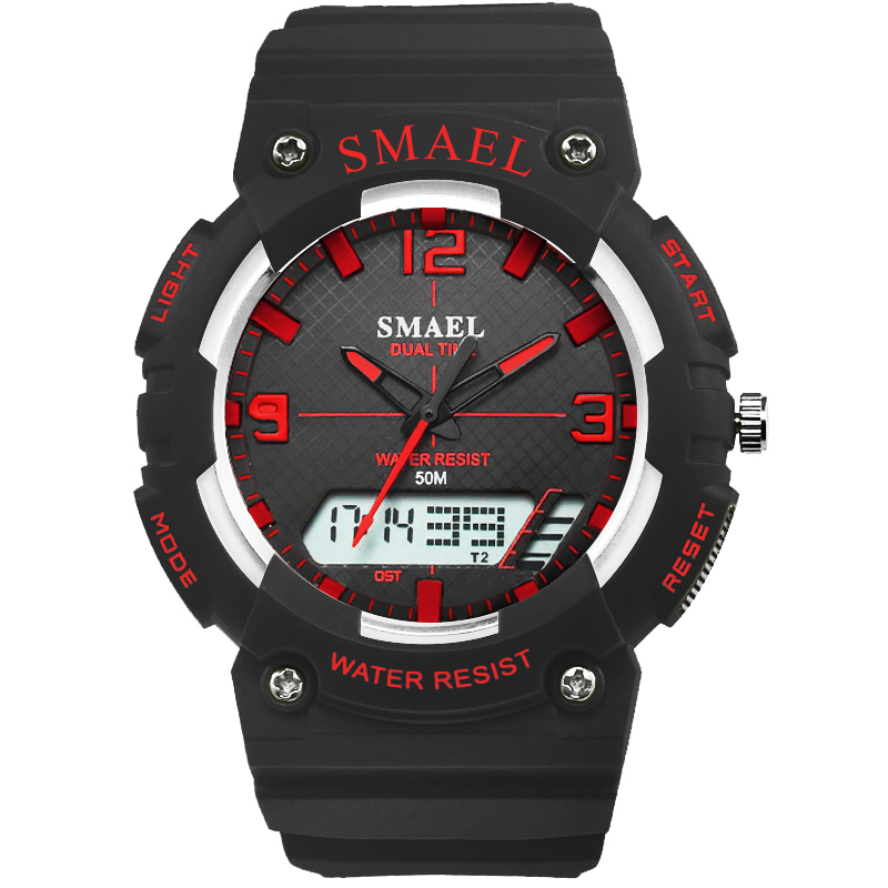 

SMAEL 1539 Студенческие спортивные часы Casual Style Водонепроницаемы Цифровые и аналоговые Dual Дисплей Наручные часы