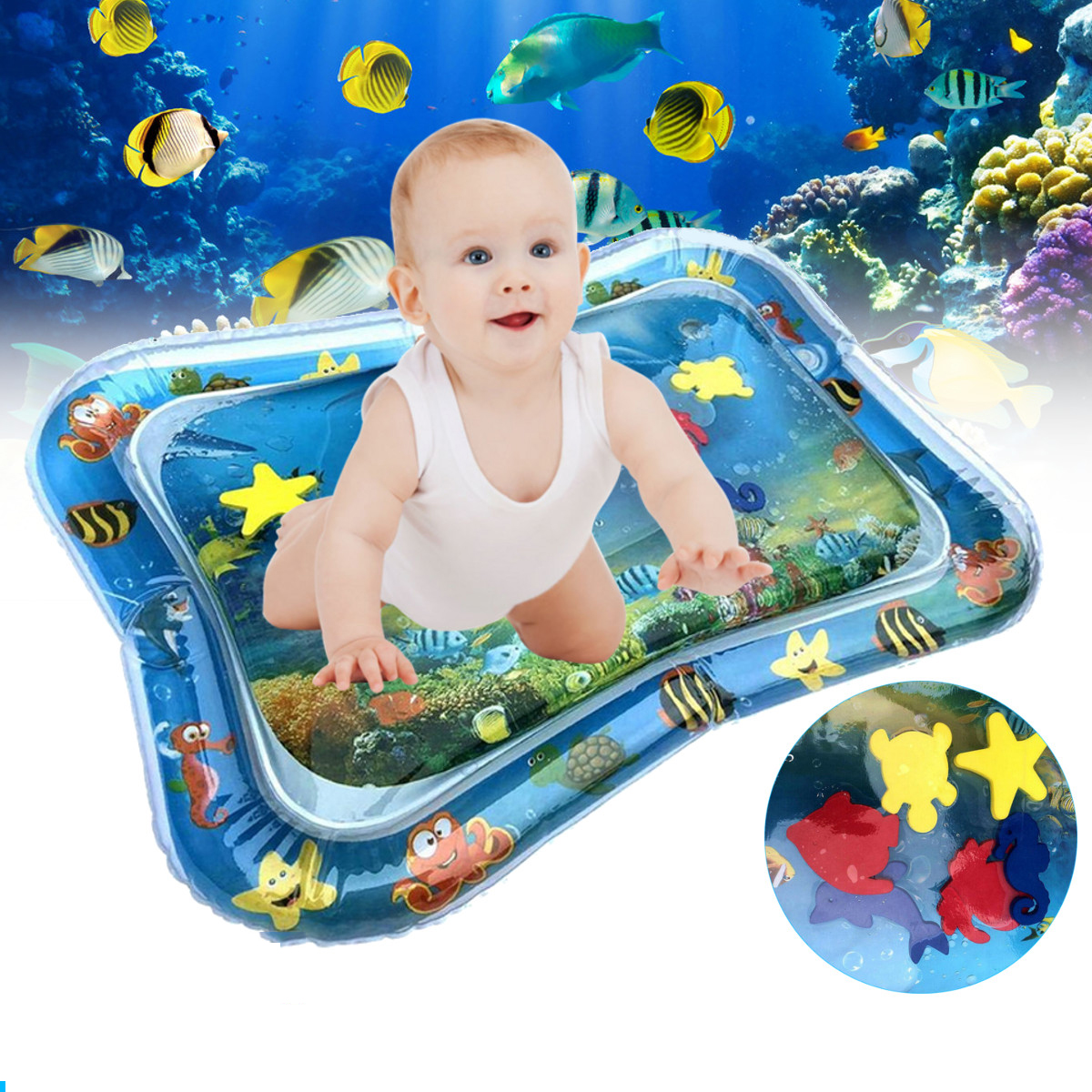 

66x50cm Inflatable Baby Water Play Mat Infants Swimming Air Mattress Toddlers Fun Tummy Time Activity Tools