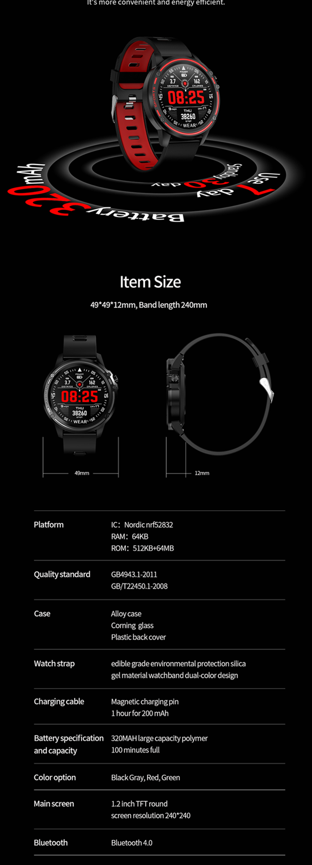 Microwear L8 Full Touch Screen ECG+PPG O2 IP68 Sports Mode bluetooth Music Control Weather Smart Watch 26
