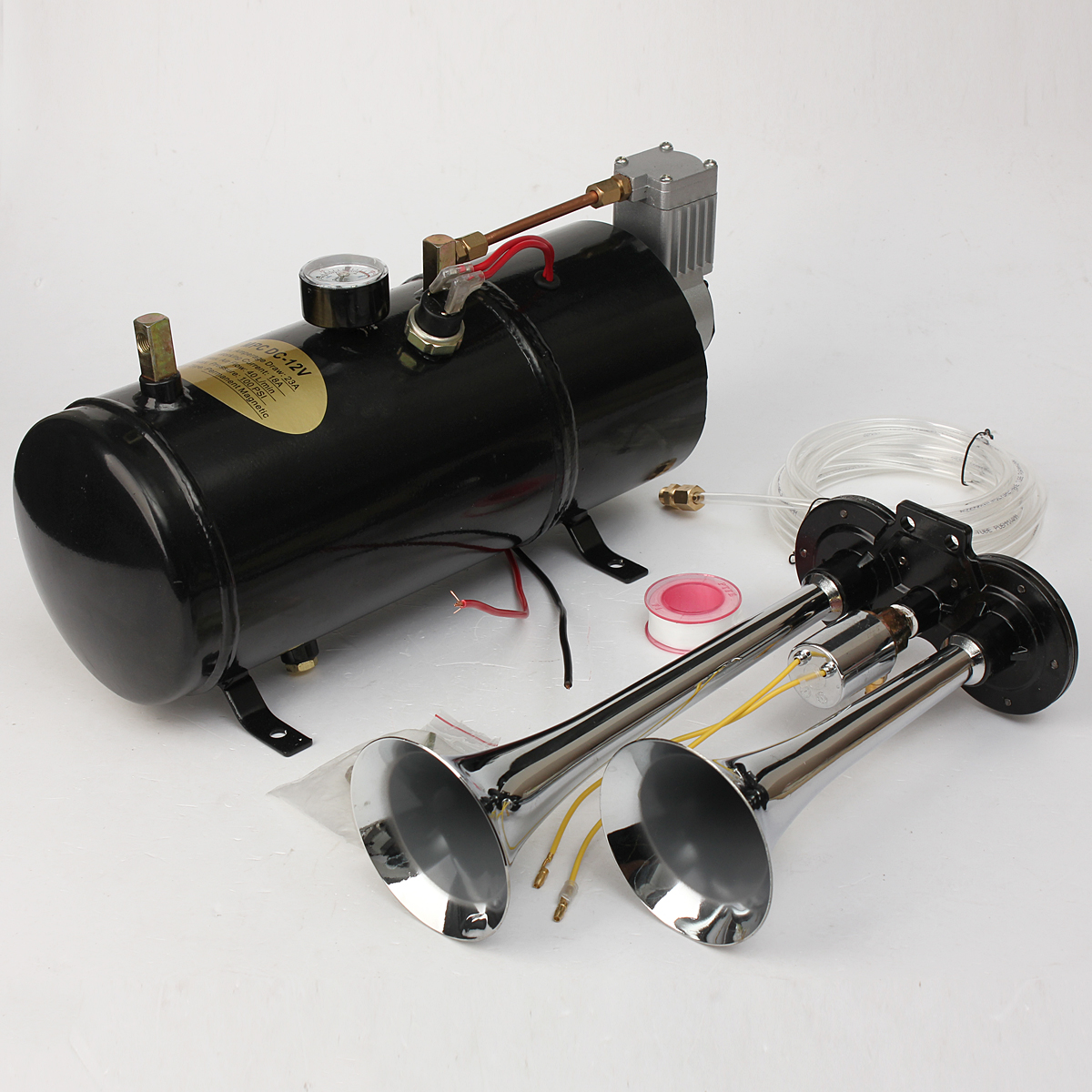 

Воздушный рожок комплект из двух труба ж / 110 фунтов на квадратный дюйм 12-вольтовый компрессор бак и датчик