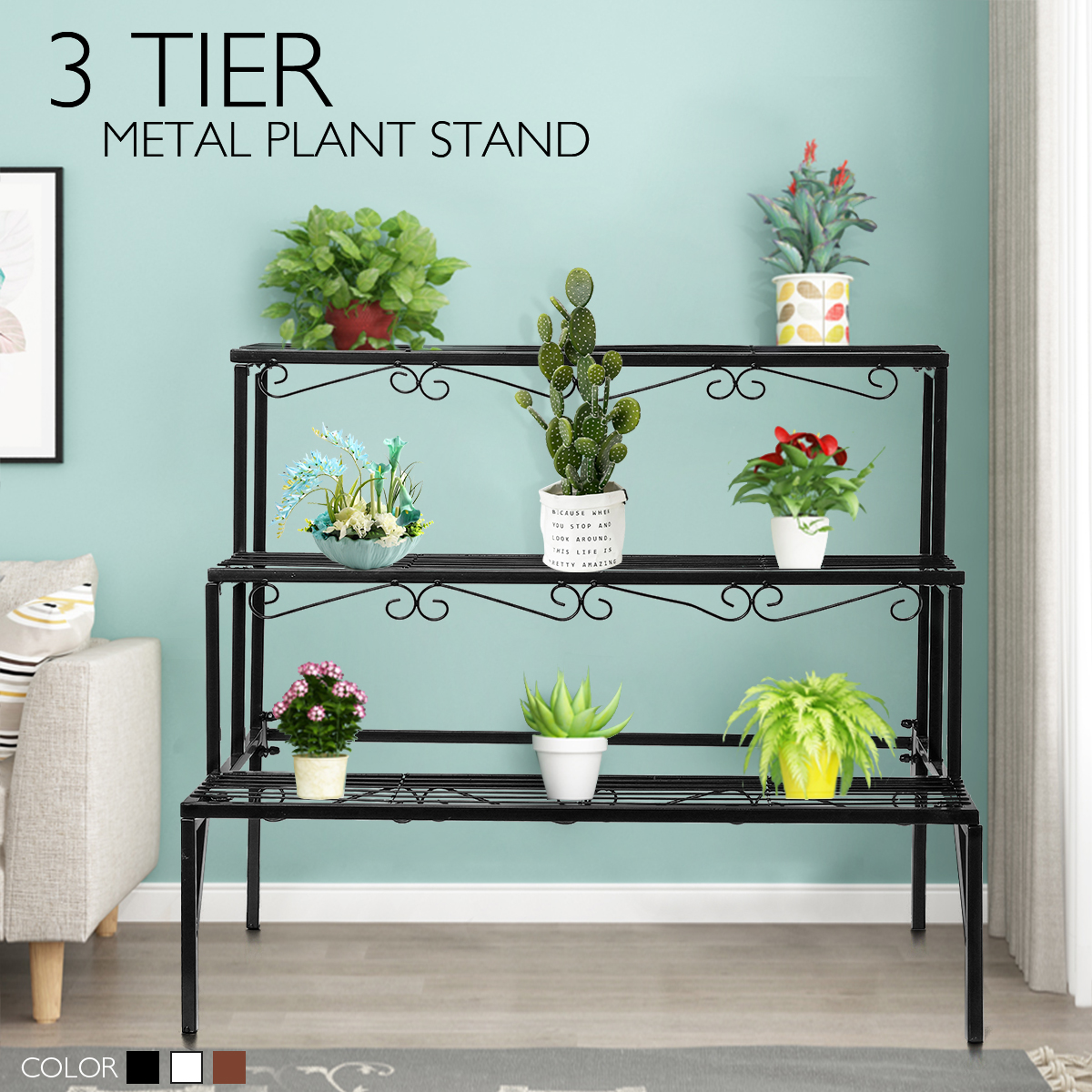 3 Tier Metal Plant Stand Flower Pot Holder Shelves Garden Home Indoor Outdoor 2