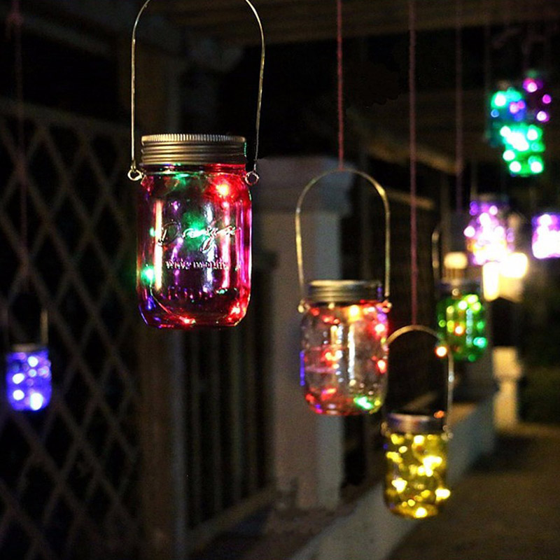 

Christmas light Solar Power Hanging Glass Jar Lamp 8 LED Beads Garden Courtyard Landscape Decor Light