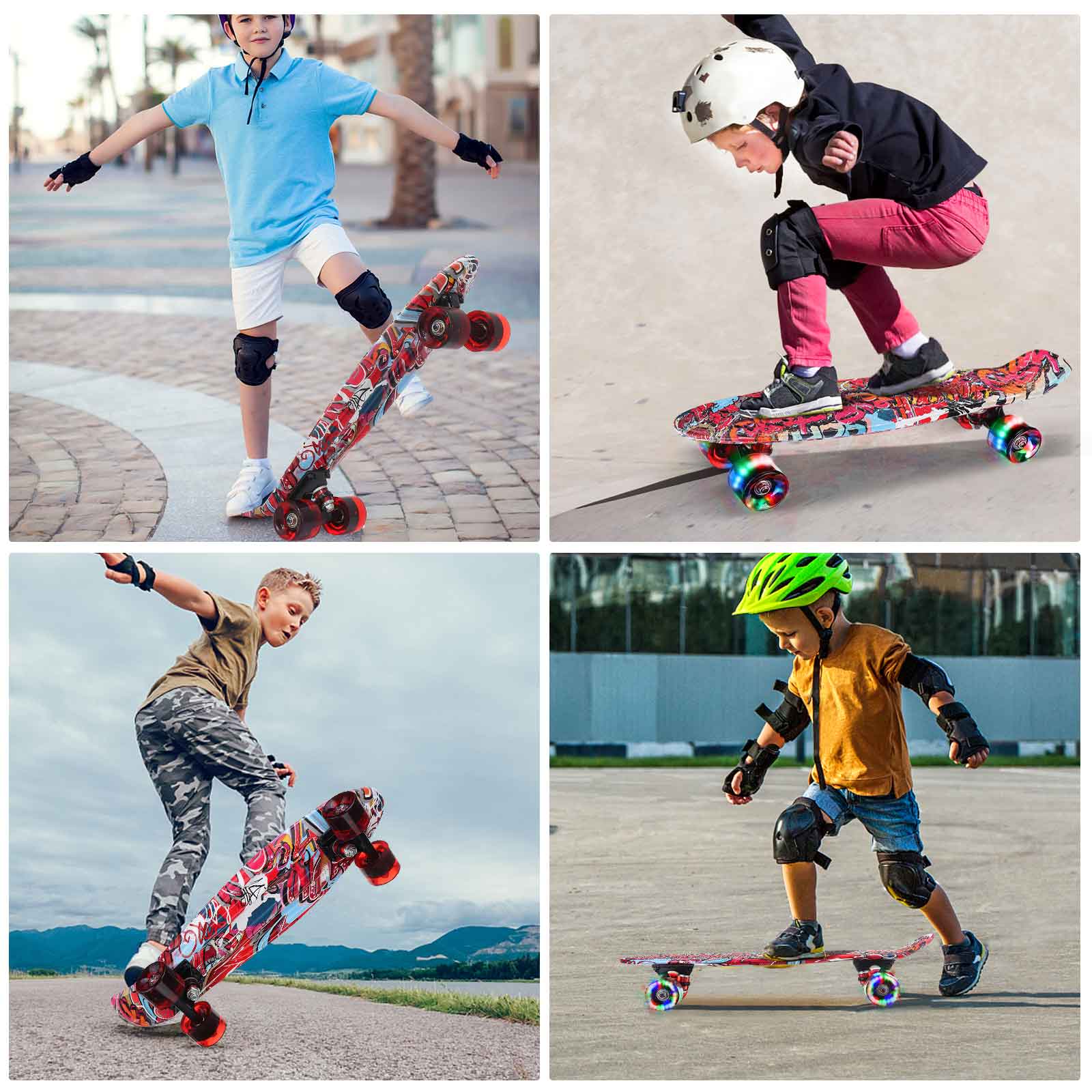 22" Mini Skateboards Kids Sport Long-board with LED Wheels for Children Beginners