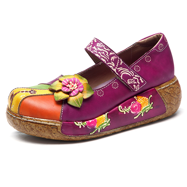 

SOCOFY Retro Colorful Leather Shoes