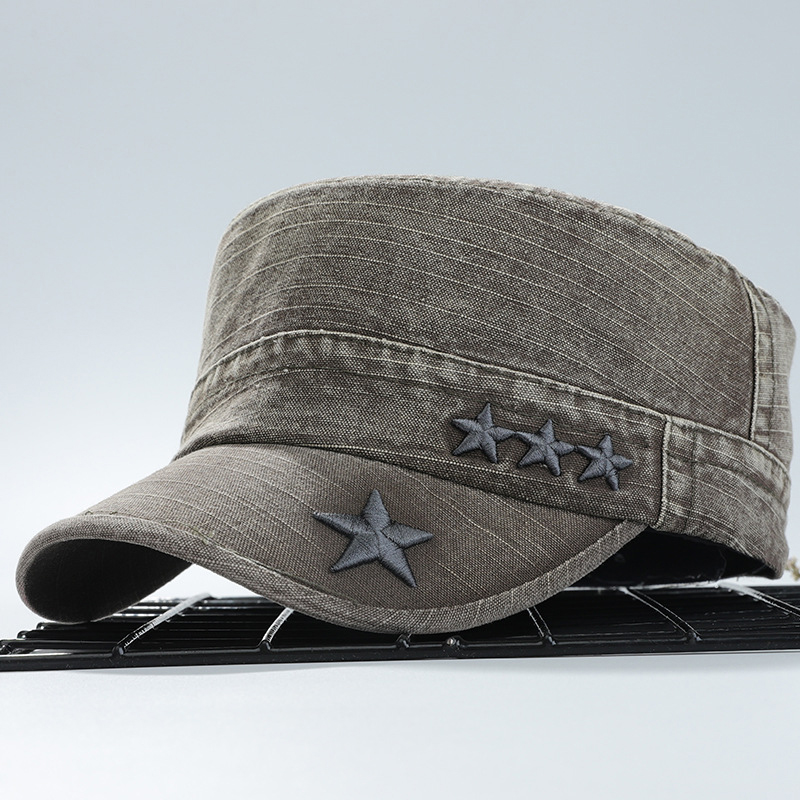 

Mens Outdoor Washed Cotton Flat Top Hat Military Style Cap