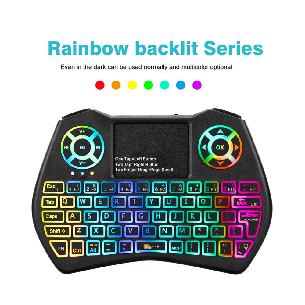 

I9 Plus Mini 2.4GHz Keyboard Colorful Backlight Fly Air Mouse Wireless Keyboard With Touchpad Remote Control Work For An