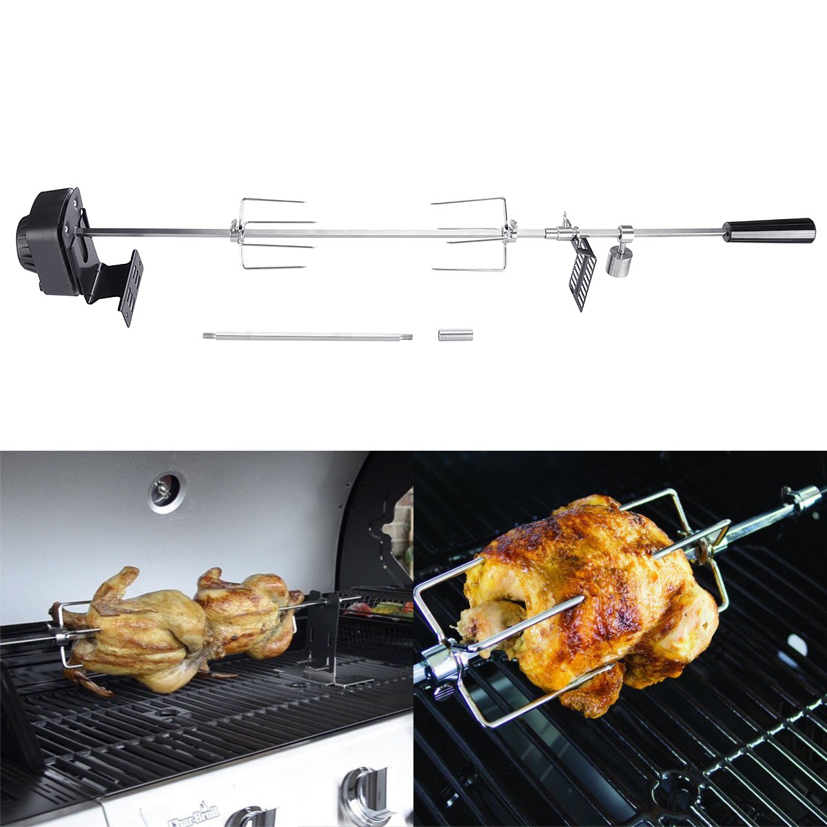 

4W Stainless Steel Grill Rotisserie Spit Roaster Rod Camping Charcoal BBQ Kits