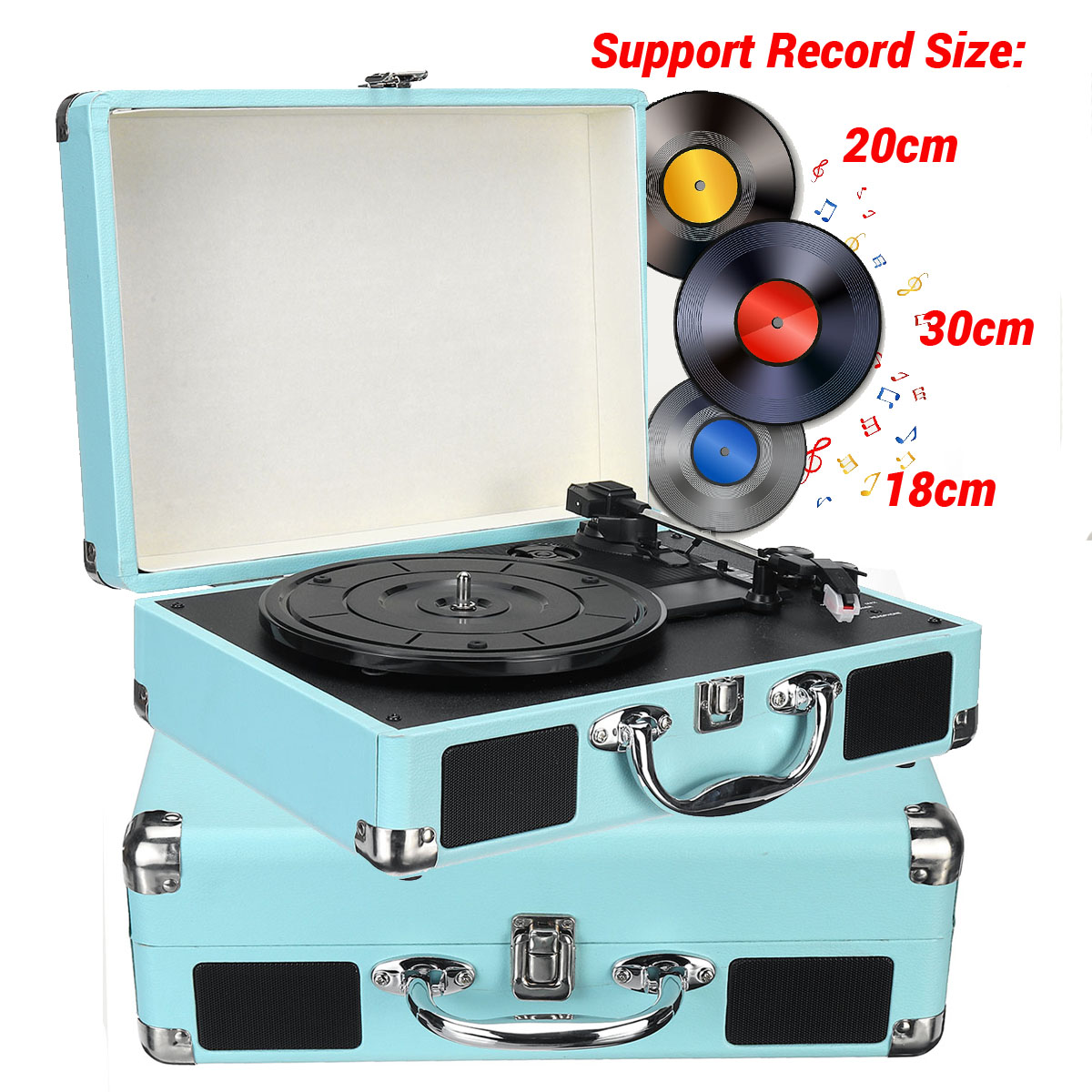 B32603 bluetooth Wireless 3 Speed Vinyl Record Player Turntable Retro 2 Speakers Case 10