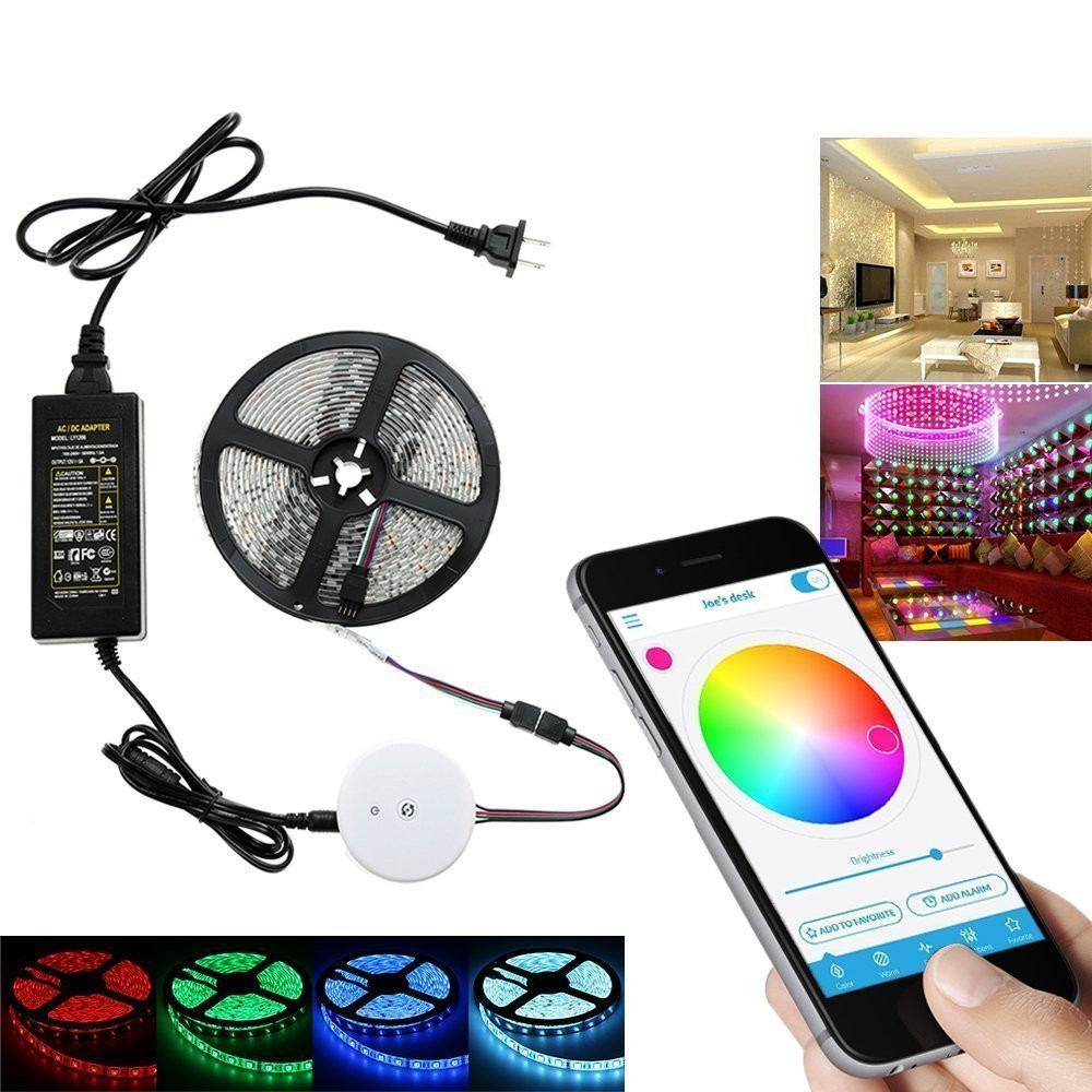 

5M 60W SMD5050 Non-waterproof bluetooth APP Control RGB LED Strip Light Kit + 12V 5A Power Adapter