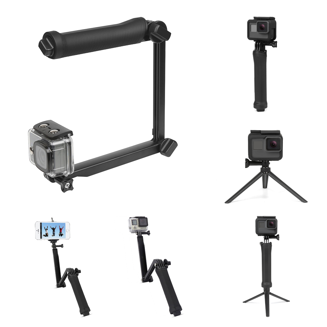 

SHOOT XTGP217 Foldable Multi-functional 3-Way Grip Arm Monopod Stand Mini Tripod Selfie Stick for GoPro SJCAM Eken Xiaomi Action Cameras for Smartphones for iPhone for Samsung