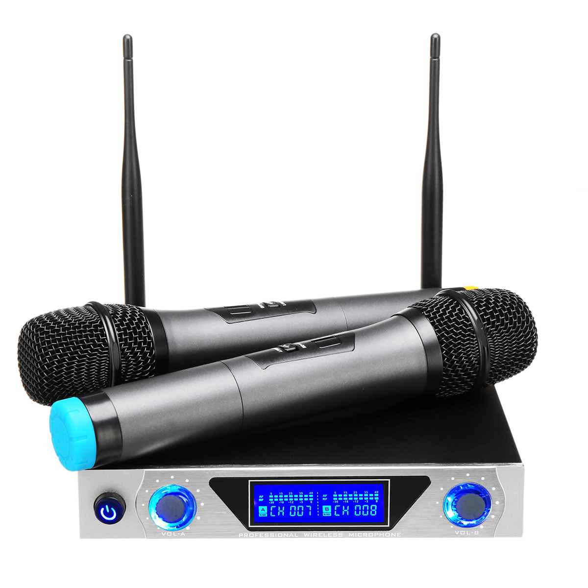 

Universal LCD Dual Channel 2 Mic Professional Handheld UHF KTV Karaoke Wireless Microphone