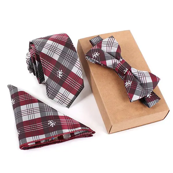 Mens Fashion Business Tie Sets Neck Tie Bow Tie Pocket Square Towel 3 Pieces Party Tie