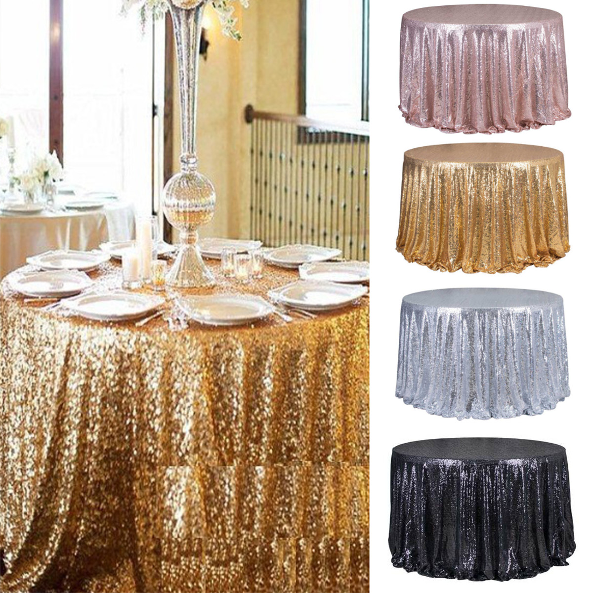 

Round 47'' Sparkly Sequin Tablecloth Table Cloth Banquet Wedding Party Decor Tablecloth