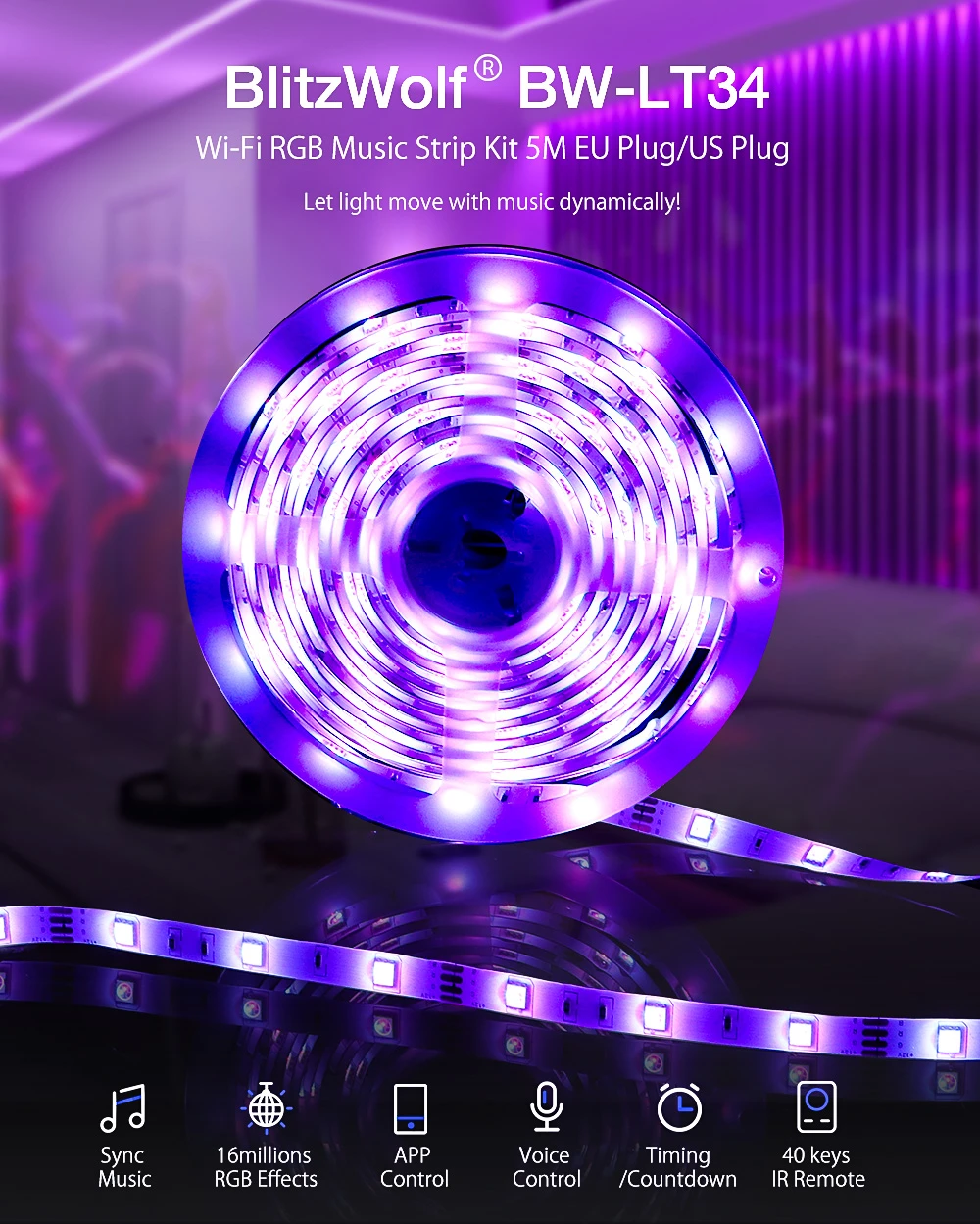 BlitzWolf BW-LT34 5M WiFi RGB Music LED Strip 5
