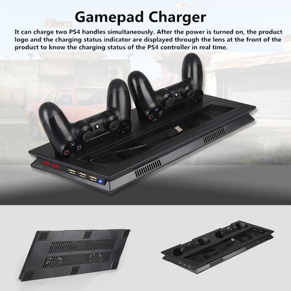 LED Charger Station Stand Charging Dock Cooling Fan for Sony Playstation 4 PS4 PRO Slim Game Console Gamepad 21