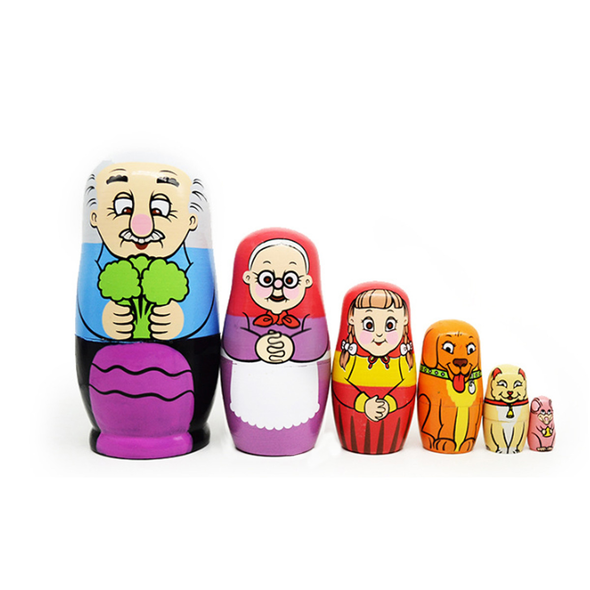 

6PCS Russian Wooden Nesting Doll Happy Family Handcraft Decoration Christmas Gifts