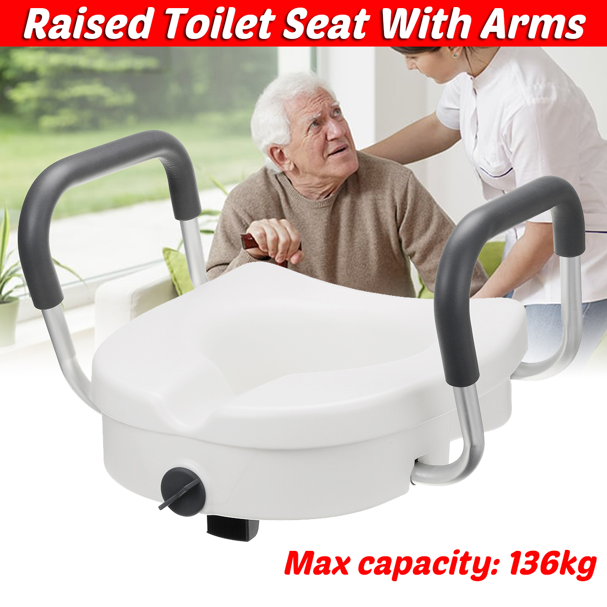 Removable Raised Toilet Seat With Arms Handles Padded Disability Aid Elderly Supports 1