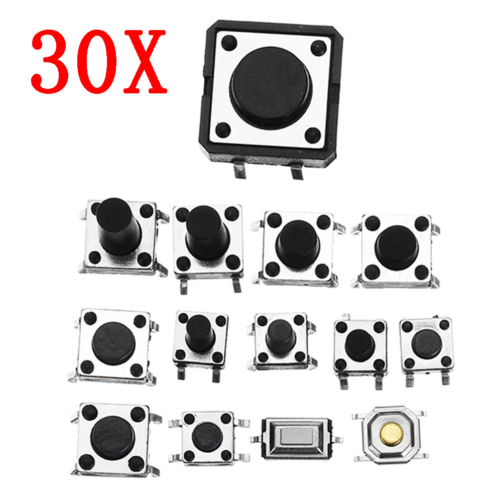 

Total 360pcs Tactile Tact Mini Push Button Switch Packet Micro Switch Bags 12 Types Each 30pcs SMD/2/3/Lateral Pins/Horizontal