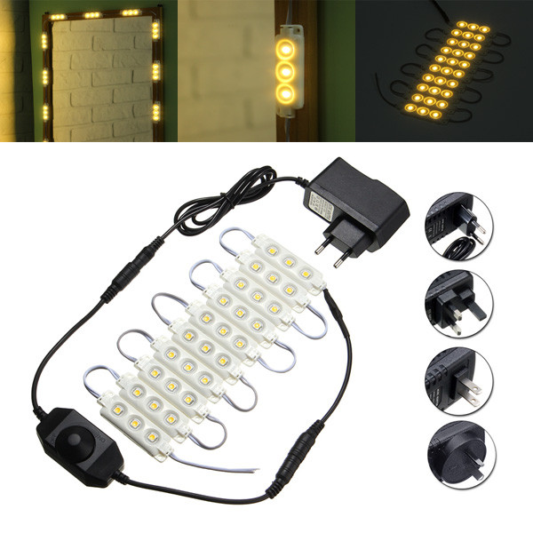 

1.5M SMD5050 водонепроницаемый теплый белый LED модуль полосы света Комплект зеркала указатели лампа + адаптер DC12V