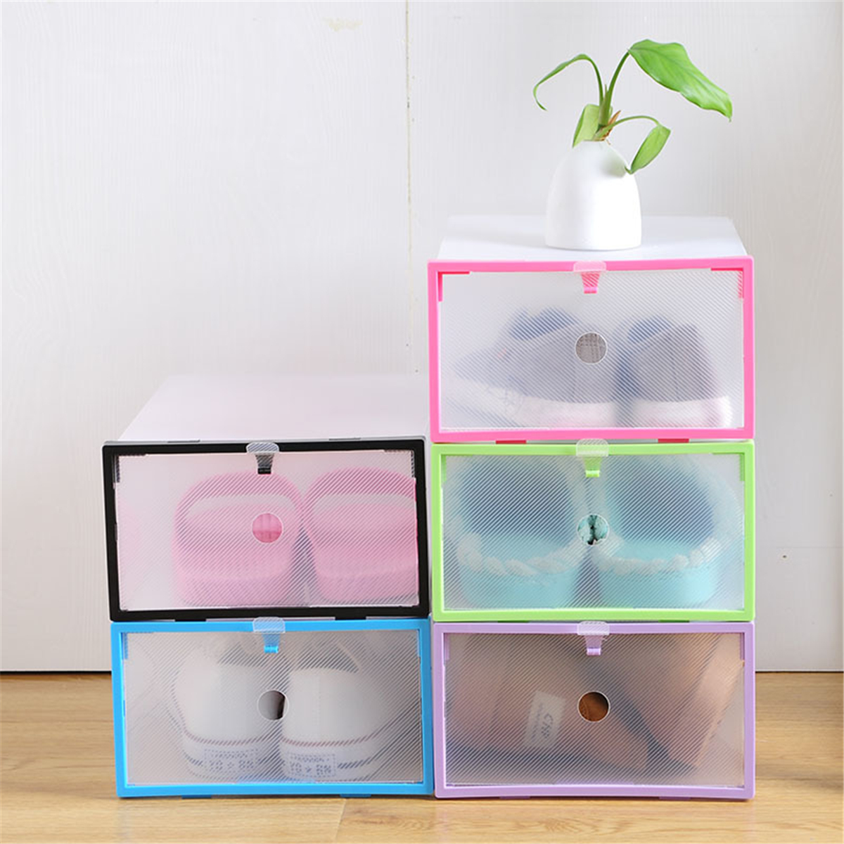 

Foldable Clear Plastic Shoe Boxes Storage Organizer Stackable Tidy Display Box Baskets