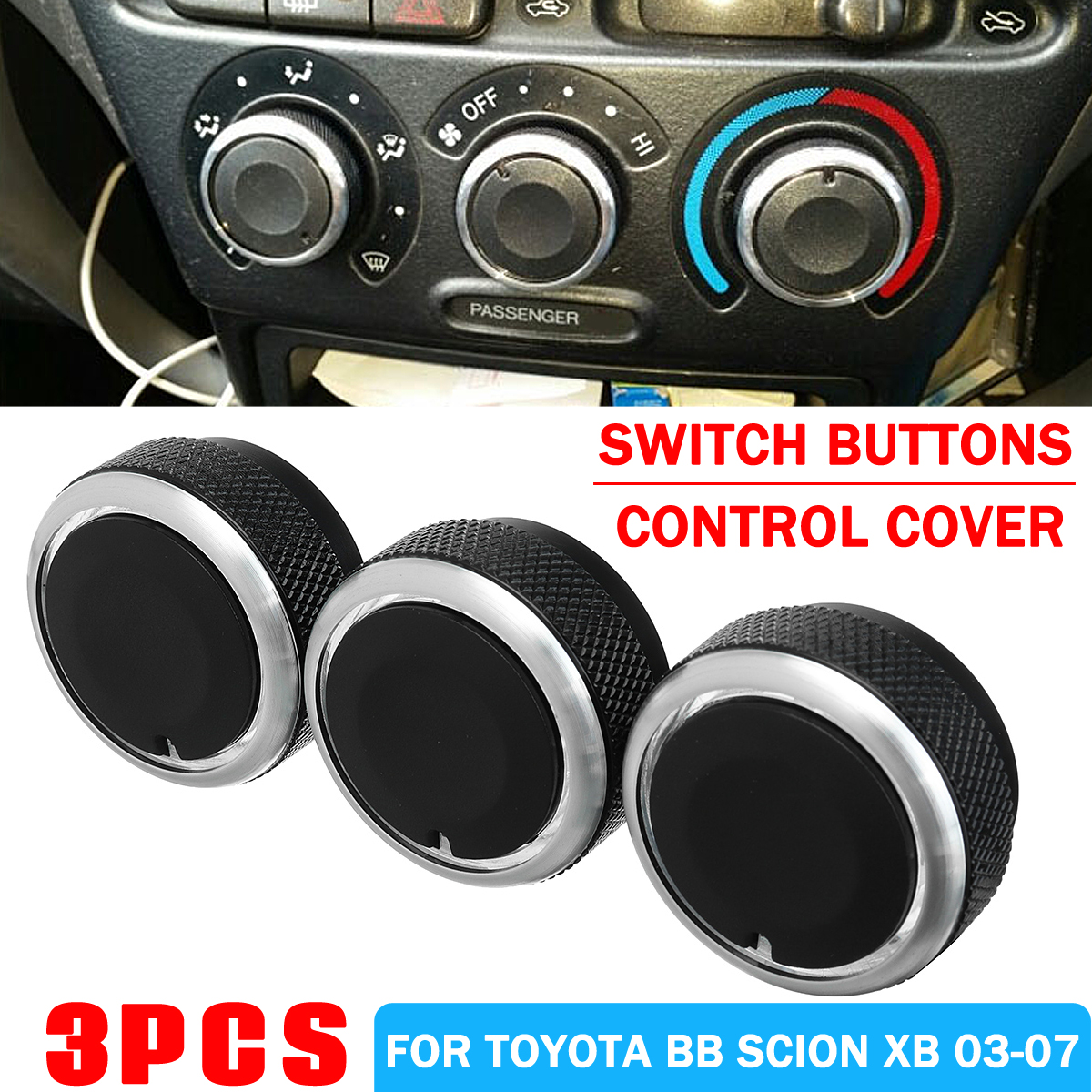 Wooya 3Pc Fit pour Toyota BB Scion Xb 03-07 Volume Control Switch Knob Heater Buttons Dials A/C Cover