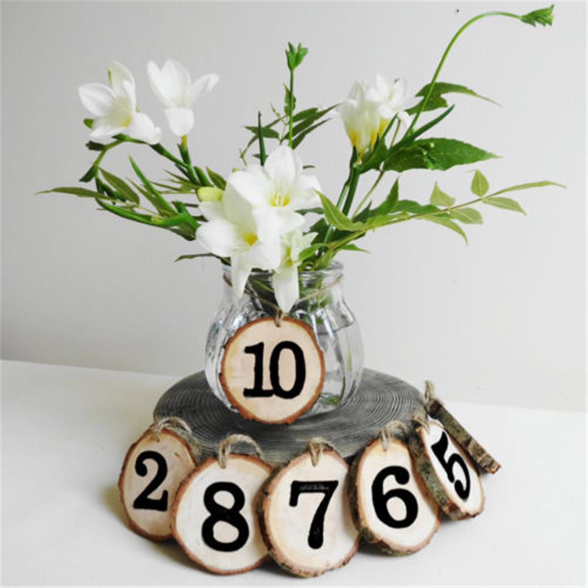 10Pcs/Lot Laser Engraving Wooden Number Hanging Table Cards Wedding Party Decor Reception Pendant 15