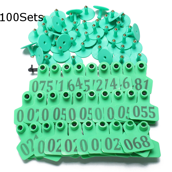 

100Sets Green Animals Cattle Goat Pig Sheep Use Ear Number Tag Livestock Tags Labels