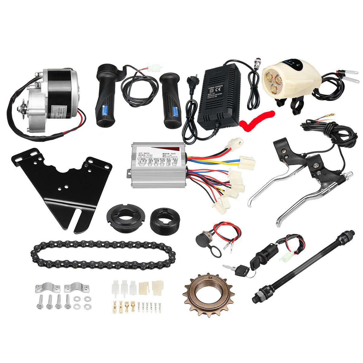 

36V 250W Motorized Electric Bike Motor Controller with Charger E-Bike Scooter Conversion Kit