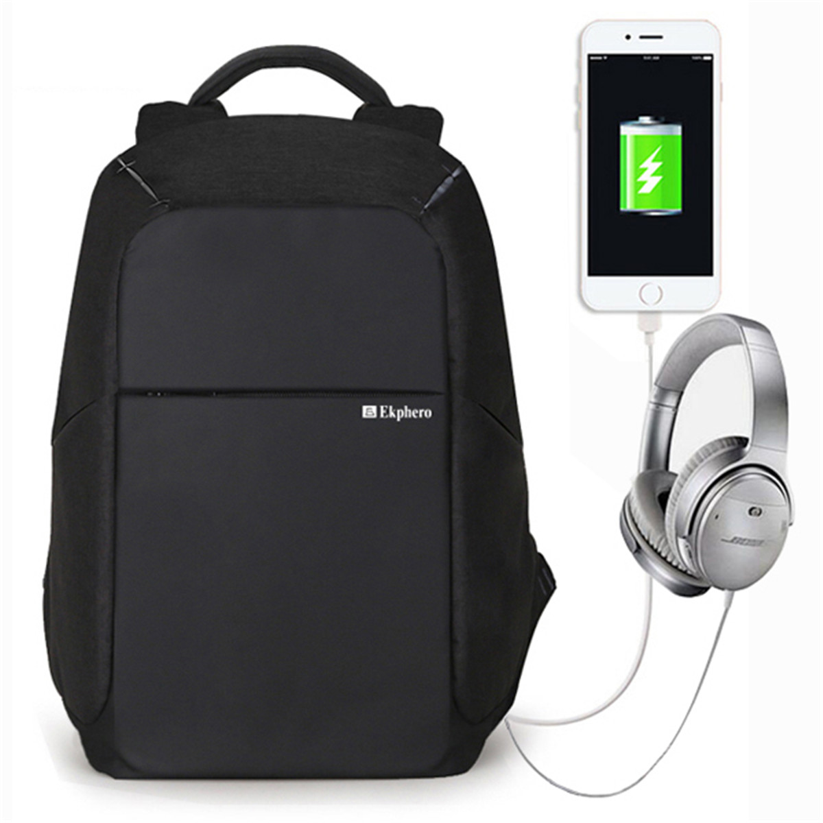 

Ekphero® Men Anti Theft Backpack Waterproof Travel Bag With USB Charging Port & Audio Port