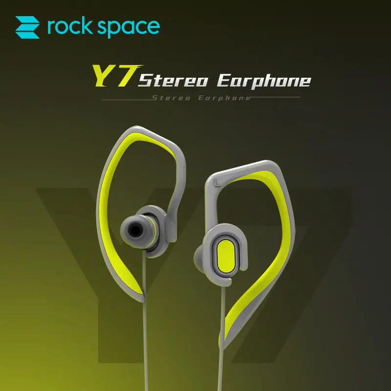 Rock Space Y7 Stereo Sports Earphone 3.5mm Wired Control Waterproof Ear Hook Headphone with Mic