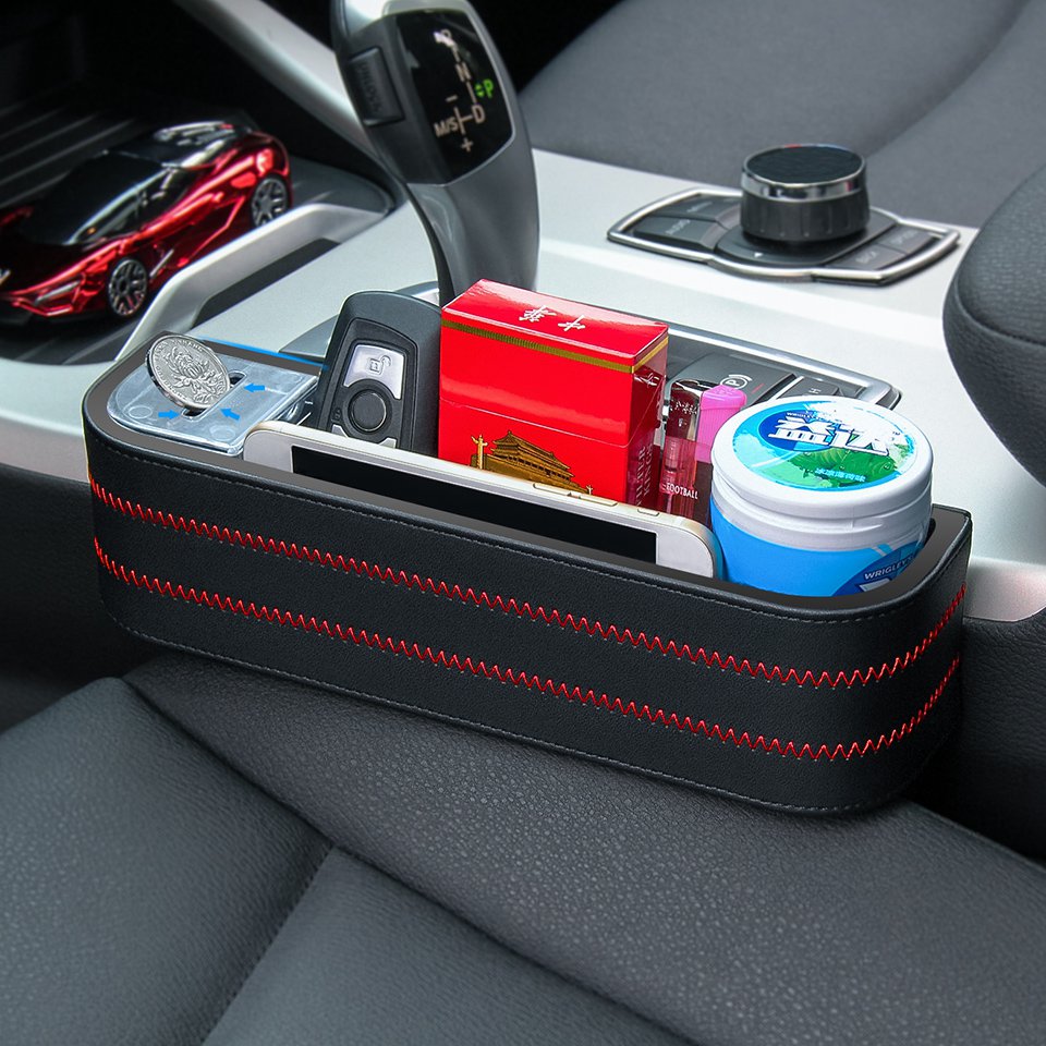 

Universal Leather Car Seat Gap Storage Box Pocket Organizer Phone Holder with Coin Box