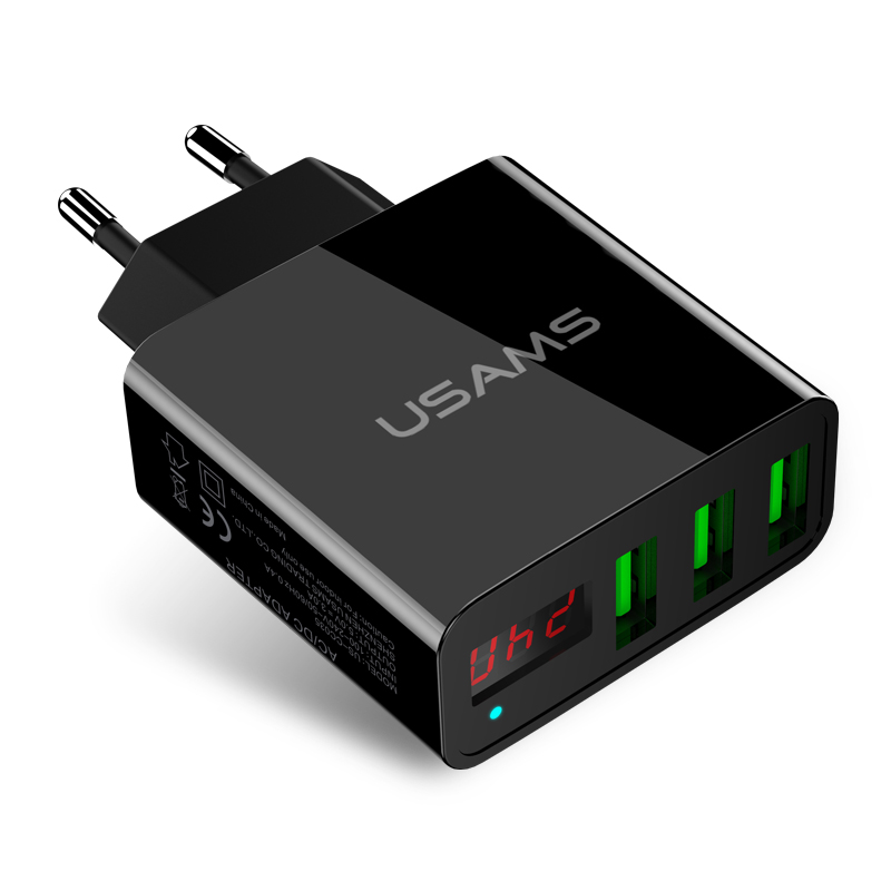 

USAMS US-CC035 3A 3 порта USB EU Plug Дорожное настенное зарядное устройство для iPhoneX 8 / 8Plus Samsung S9 S8 6