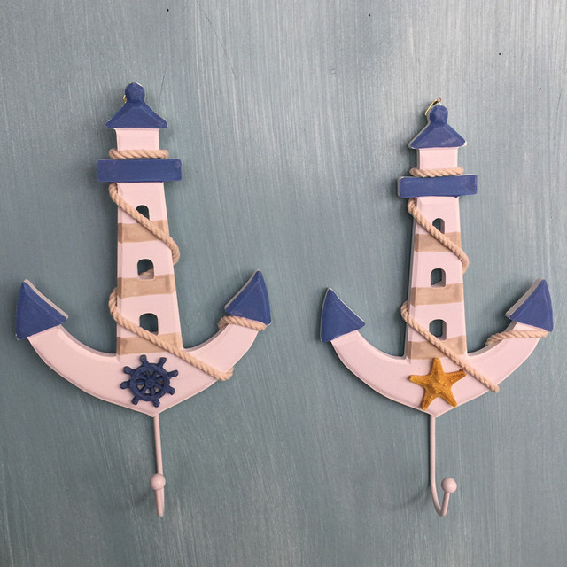 

Mediterranean Style Wooden Lighthouse Coat Hook Hook Marine Home Hook Decoration Practical Crafts