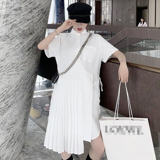 

Season New Retro Short-sleeved Shirt Skirt Loose Lapel In The Long Paragraph Pleated A Word Dress Women's Clothing
